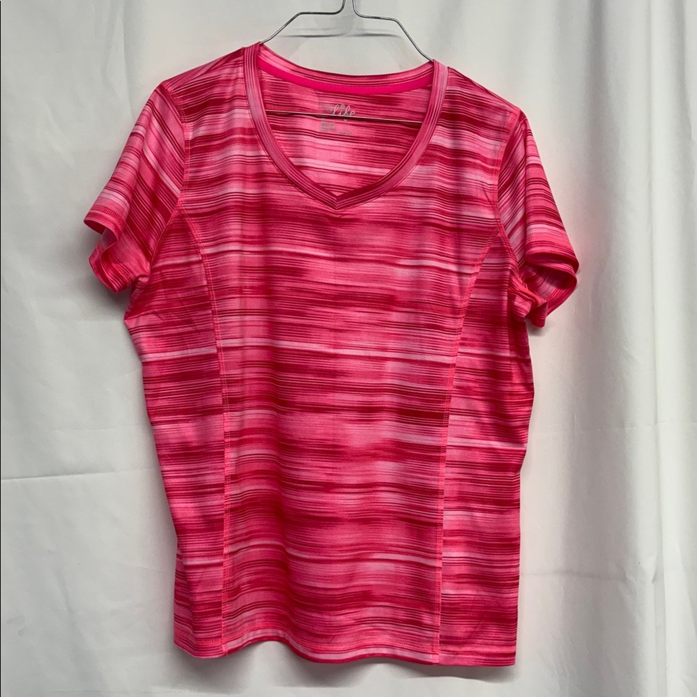 Made for Life Pink Striped V-Neck Quick-Dri Shirt sz PL